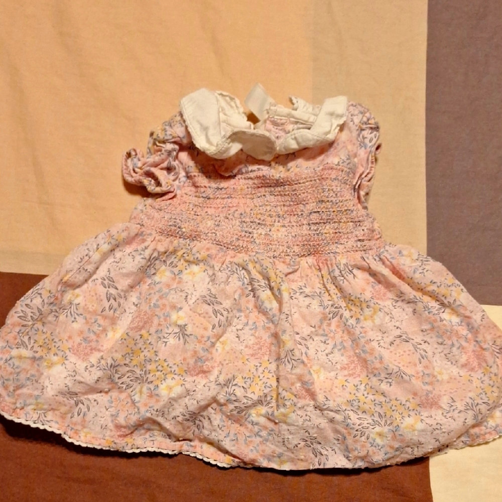 Floral Pink Baby 12 month Dress with White Collar